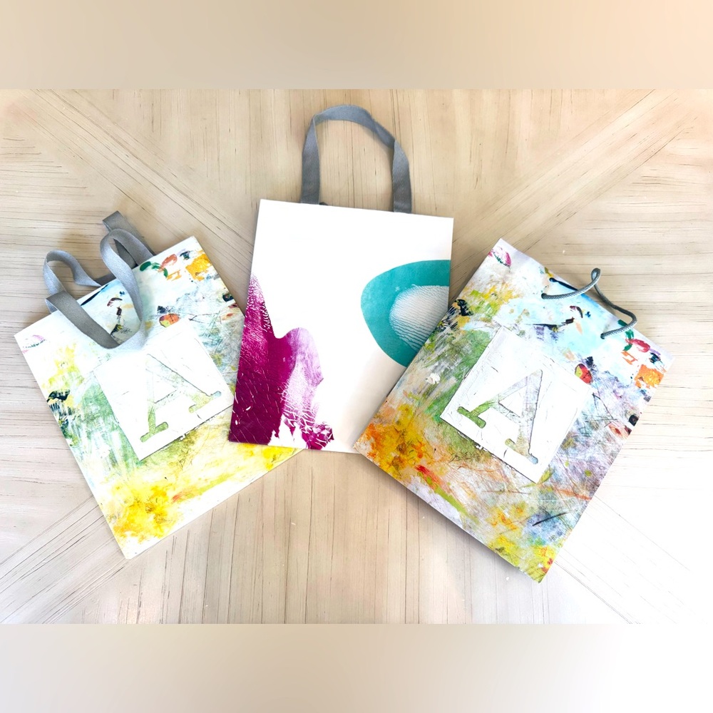 Anthropologie Small Shopping Bags Bundle of 3 Watercolor Gift Bags Fabric Handle